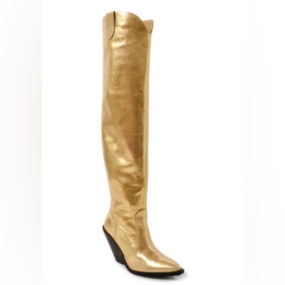 New in Box FREE PEOPLE Triple Crown Over-The-Knee Gold Boots - Picture 6 of 10